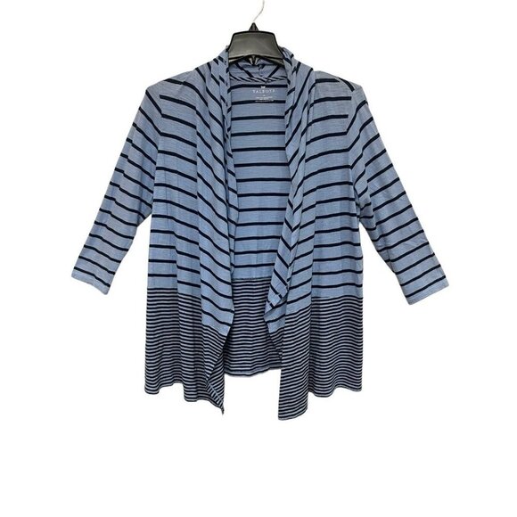 Talbots Blue/Navy Stripe Open Waterfall Lightweight Shawl Collar Cardigan Size M - Picture 1 of 5